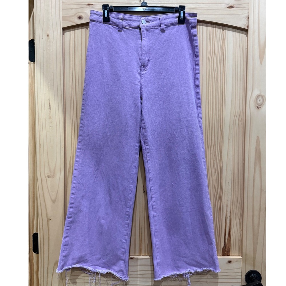 Purple High Waisted Wide Leg Raw Hem Denim Pants Lilac Lavender Jeans